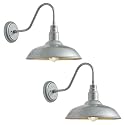 GOALPLUS 10in Dome Outdoor Gooseneck Barn Light, 2 Pack Silver Exterior Porch Gooseneck Wall Mount Lighting Fixture, Farmhouse Style Outside Barn Wall