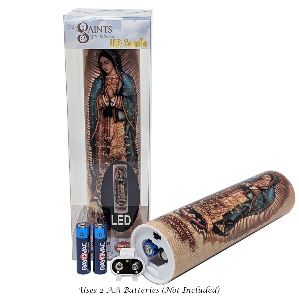 THE SAINTS COLLECTION Our Lady of Guadulpe with Juan Diego, LED Flameless Devotional Prayer Candle