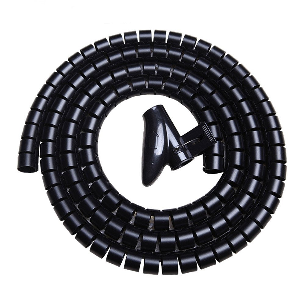 Cable Bundler Organizer Flexible & Expandable Cable Management Sleeve Coiled Tube Cable Collector- Dia. 0.87 Inch 9.5 Foot Length Black