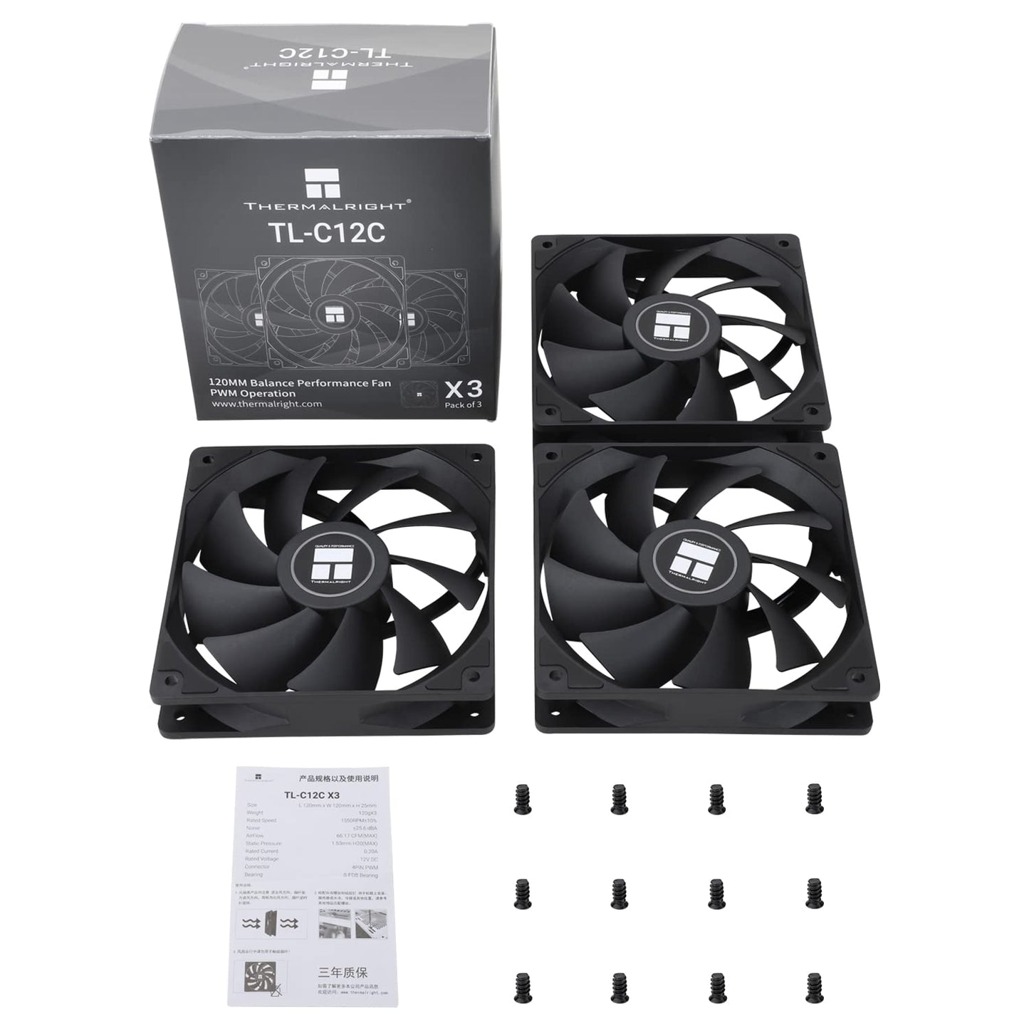 Thermalright TL-C12C X3 CPU Fan 120mm Case Cooler Fan, 4pin PWM Silent Computer Fan with S-FDB Bearing Included, up to 1550RPM Cooling