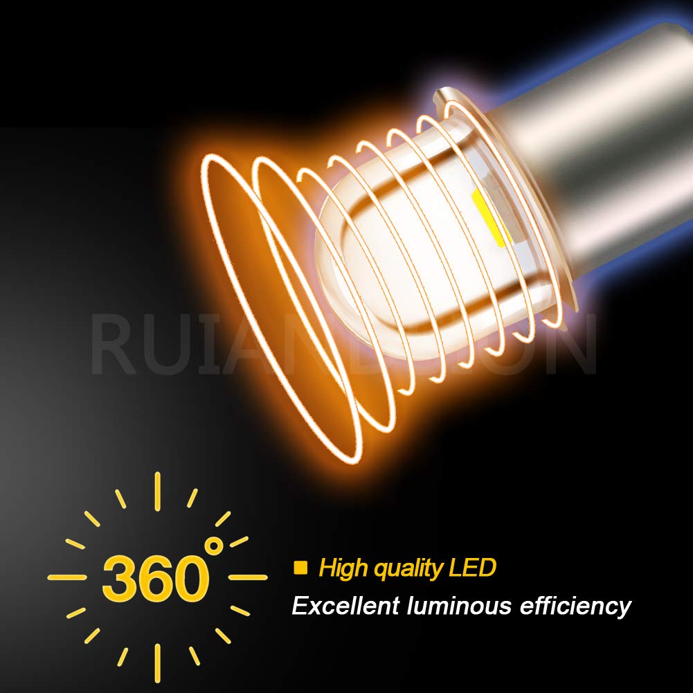 Ruiandsion LED Flashlight Bulb 6V P13.5S Base Socket White LED Bulbs Replacement for Flashlight Torch Lights,Non-Polarity Non-Dimmable (Pack of 5)