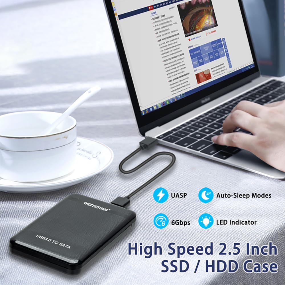 2.5'' SSD HDD External Hard Drive Enclosure - WEETOTUNG USB3.0 5Gbps Tool-Free Case with UASP Supported for sata - Compatible 7mm/9.5mm Drive