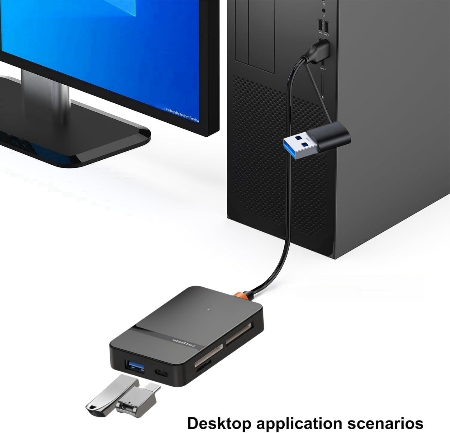 Komitasui Memory Card Reader, USB 3.0 and USB-C to SD Micro SDXC, Micro SD, Micro SDHC, M2, MS, CF Card Reader Adapter, 4 Cards Simultaneously Read