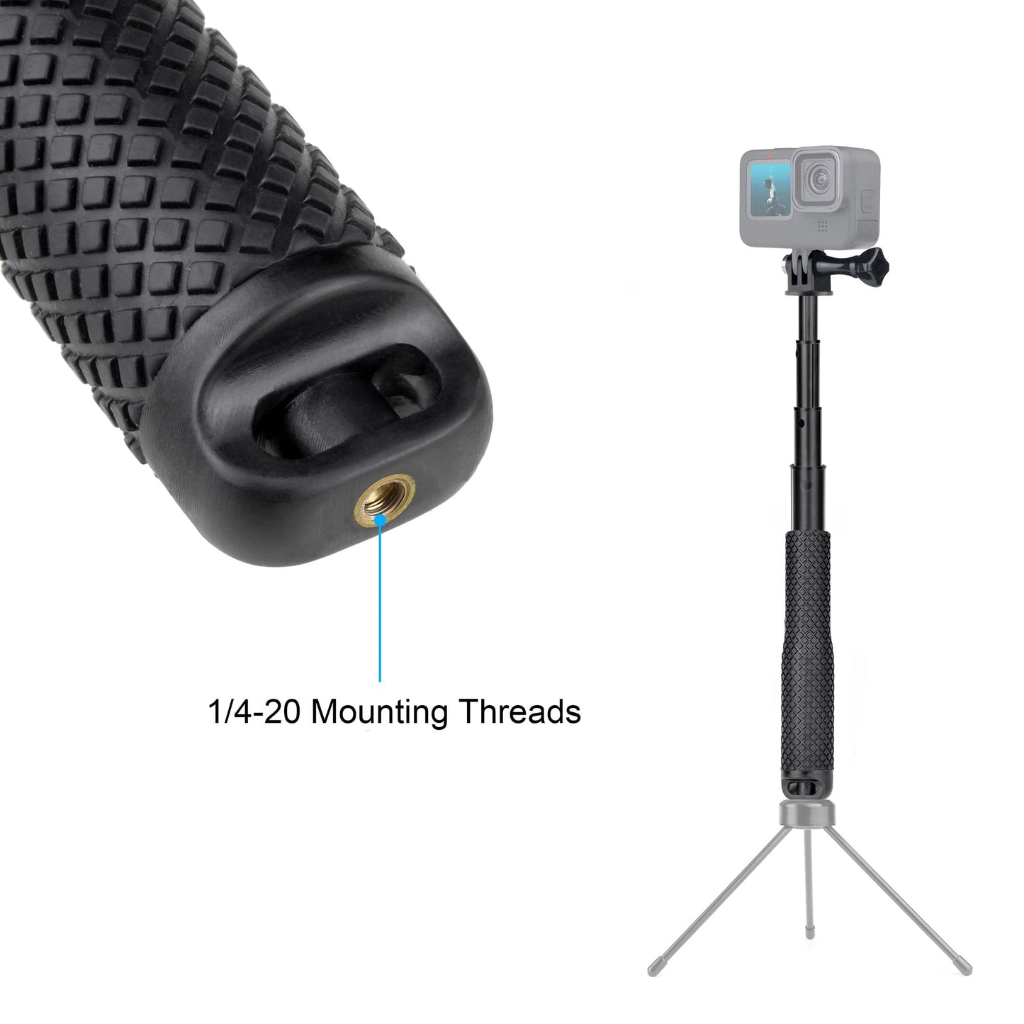 SOONSUN 23'' Short Extension Selfie Stick Compact Hand Grip Waterproof Monopod Pole for GoPro Hero 13 12 11 10 9 8 7 6 5 4, Fusion, Session, Insta360