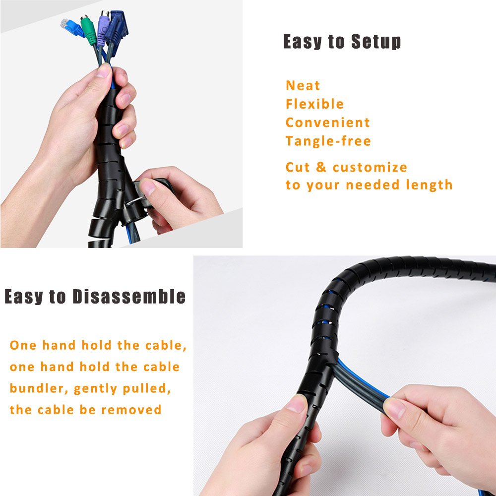 Cable Bundler Organizer Flexible & Expandable Cable Management Sleeve Coiled Tube Cable Collector- Dia. 0.87 Inch 9.5 Foot Length Black
