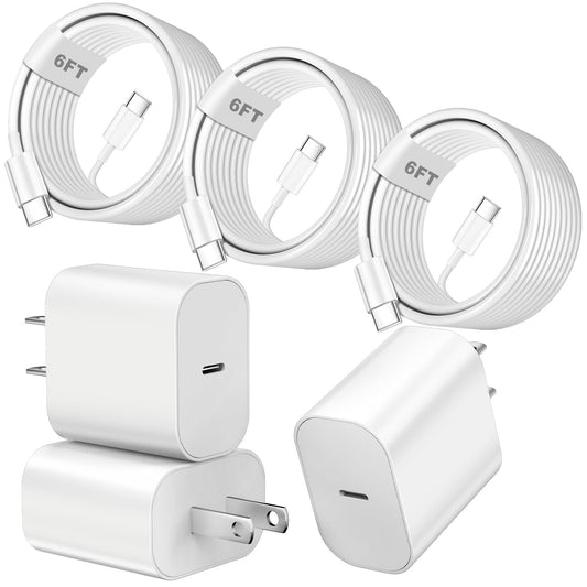 Fast iPhone 17 16 15 Charger Type C Charger Fast Charging Block,3Pack 20W Quick USB C Phone Chargers 6FT USB C Charging Cord for iPhone 17/17 Pro/17