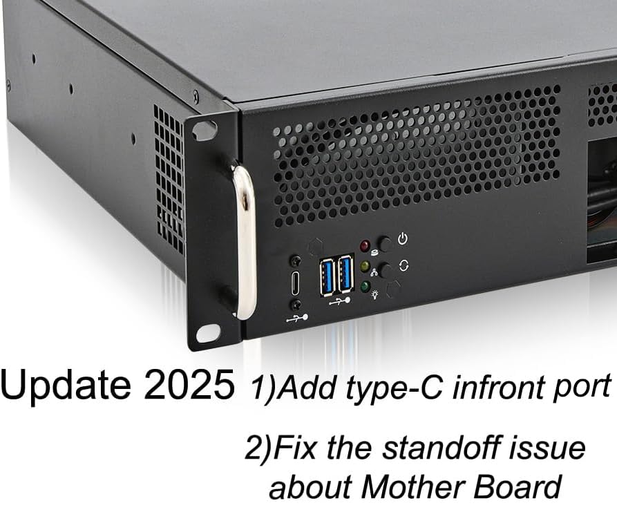 RackChoice 2U Server Chassis Short Depth 14.17" Front I/O with 2 x 3.5“ (int.) mATX M/B,Support ATX PSU with Either top or Side Cooling