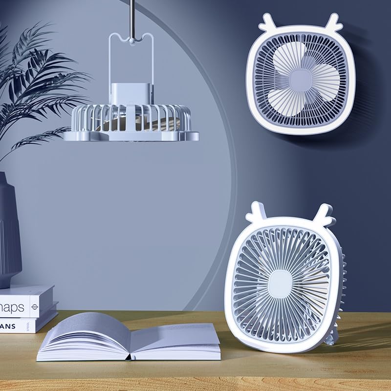 ICASSE Small Desk Fan Personal Fan USB Portable Fan with LED Makeup Light and Night Light Strong Mini Wall Fan Table Fan for Home Office Bedroom