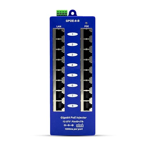 PoE Texas GPOE-8B - 8 Port Gigabit Passive Mode B Power Over Ethernet Injector for Ubiquiti, Mikrotik & More - Add PoE to Non-PoE Switch - 24v, 48v or