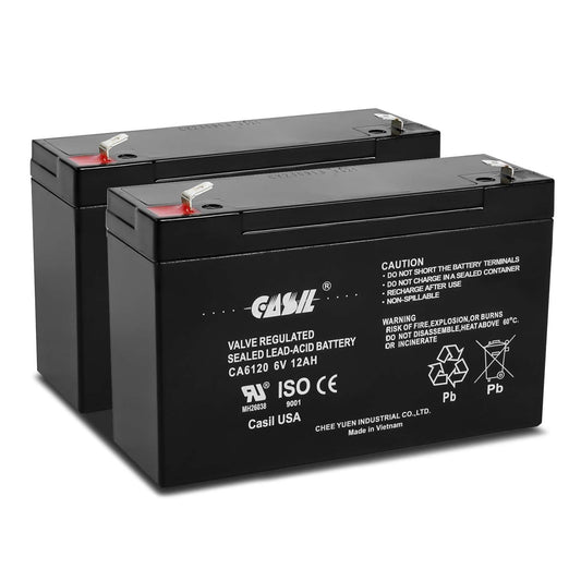 Casil CA6120 6V 12Ah Battery - 12Amp, 6V AGM Deep Cycle Battery, SLA Battery F2, VRLA Replacement, Emergency Light Battery 6V 12Ah - 2 Pack