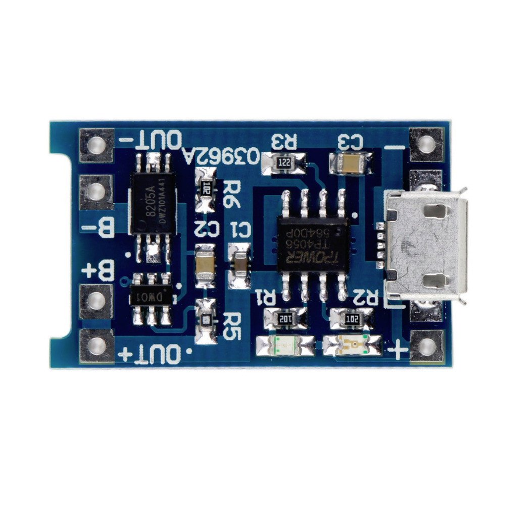 Enhanced Dual Function Micro-USB Powered 5V 1A 1S LiPo Battery Charger TP4056 Module with Internal DW01A Battery Protection IC (5 Pack)