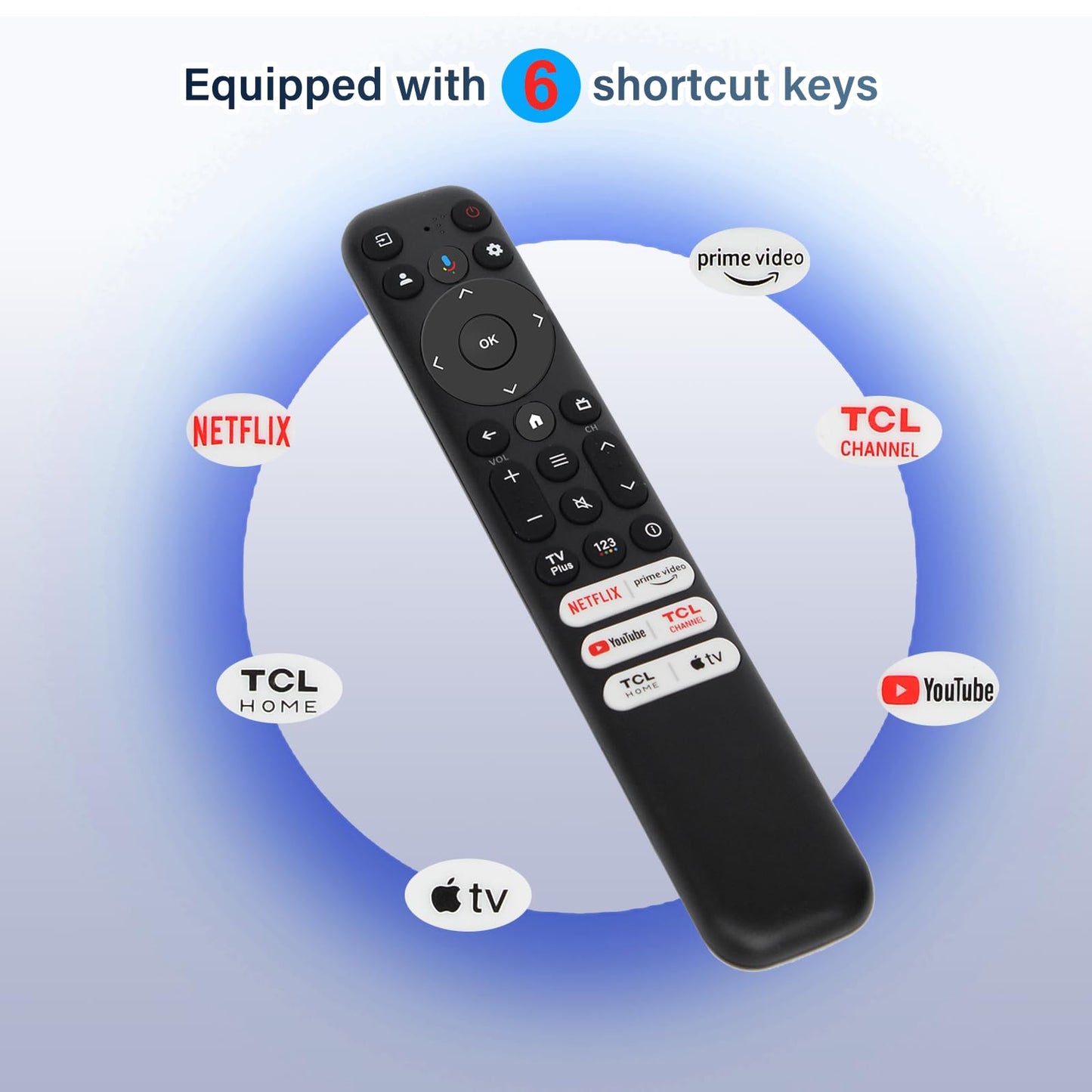 RC813 Voice Remote Control, for TCL Google TV Remote Control, Comes with 6 Shortcut Keys. Compatible with TCL 4k QLED/UHD/QD-Mini Series Smart TVS