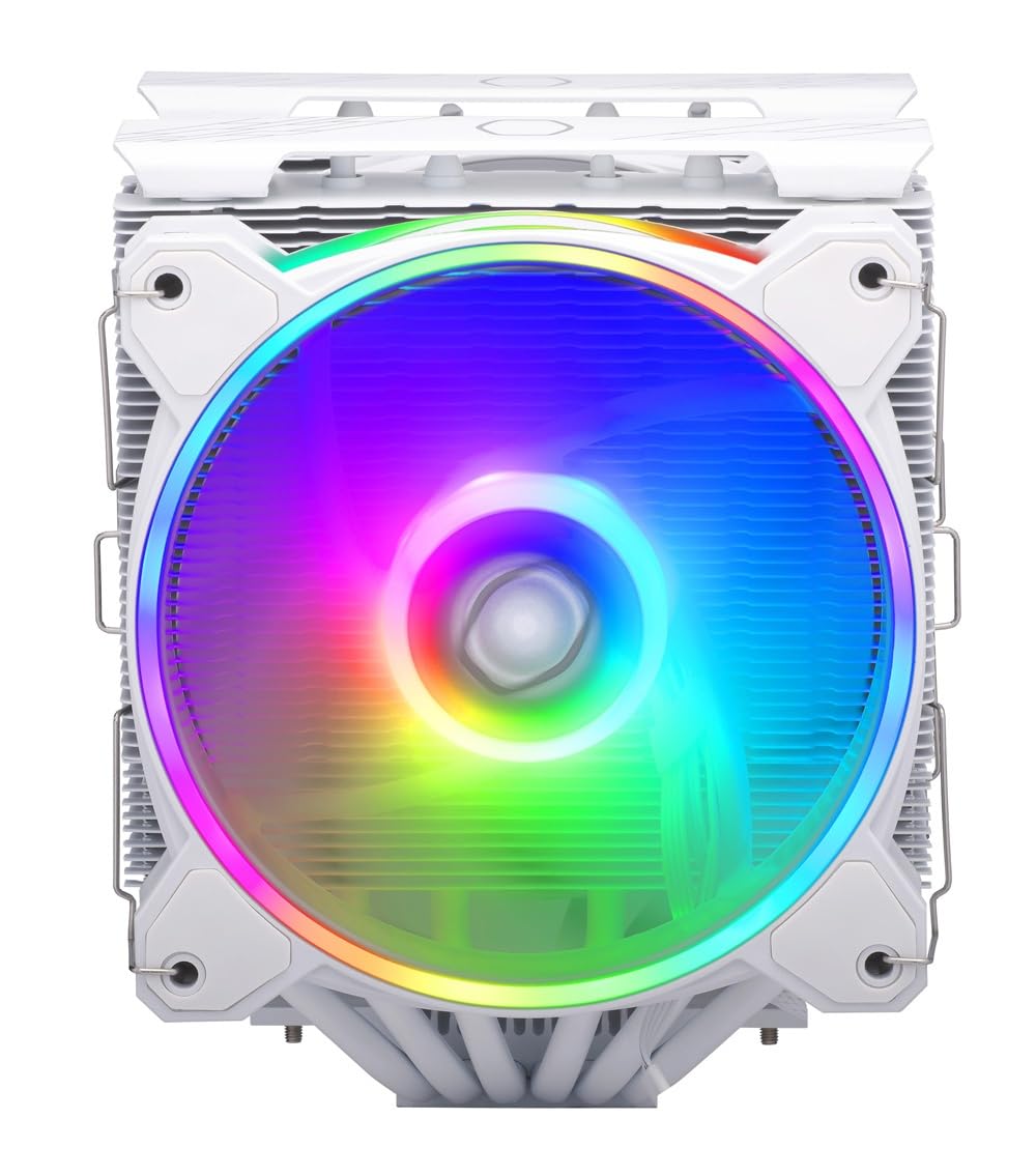 Cooler Master Hyper 622 Halo White Dual Tower CPU Air Cooler, 120 Halo² PWM Fan, Dual Loop ARGB, 6 Copper Heat Pipes, Nickel-Plated, 154mm Tall, AMD