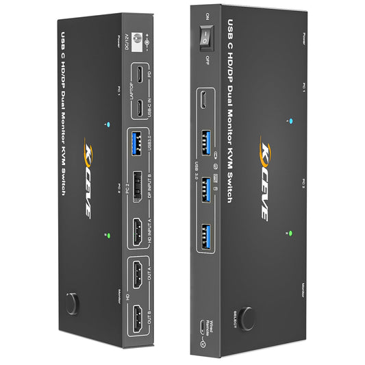 USB C KVM Switch 2 Monitors 2 Computers USB C Dual Monitor KVM Switch for Laptop & Desktop, USB 3.0 MST Dual HDMI 4K@60Hz, PD 87W for Laptop
