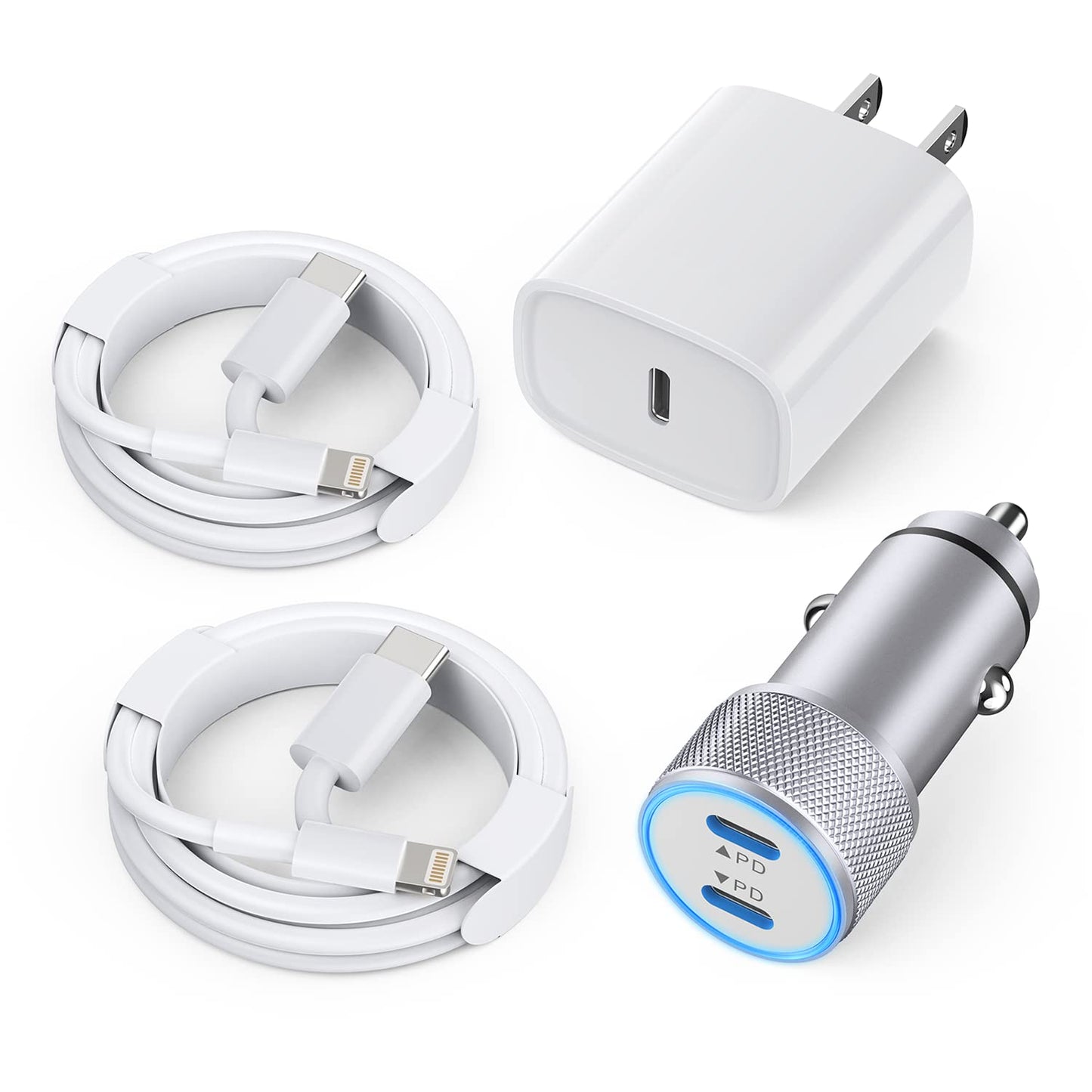 iPhone Car Charger,Dual Port USB C Fast Car Chargers,40W Type C i Phone Charger for Cars Quick Charging+2pack 3.3ft Lightning Cable + 20W USBC PD Plug