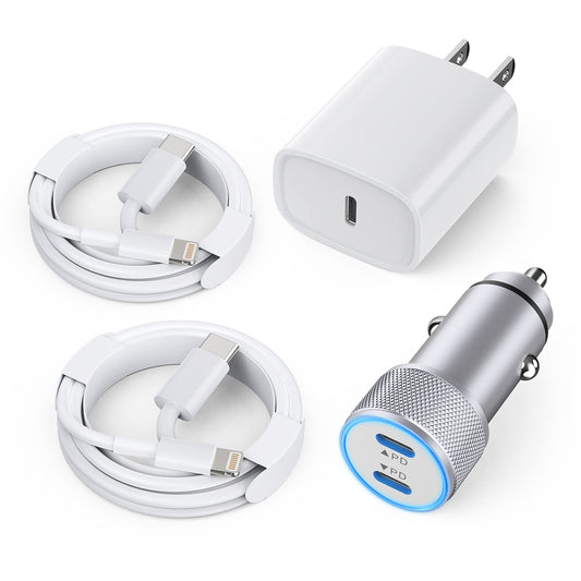 iPhone Car Charger,Dual Port USB C Fast Car Chargers,40W Type C i Phone Charger for Cars Quick Charging+2pack 3.3ft Lightning Cable + 20W USBC PD Plug