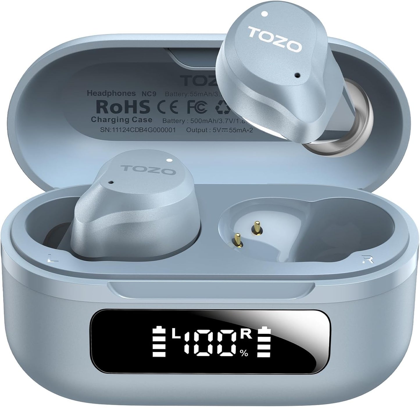 TOZO NC9 Hybrid Active Noise Cancelling Wireless Earbuds, 60H, LED Display
