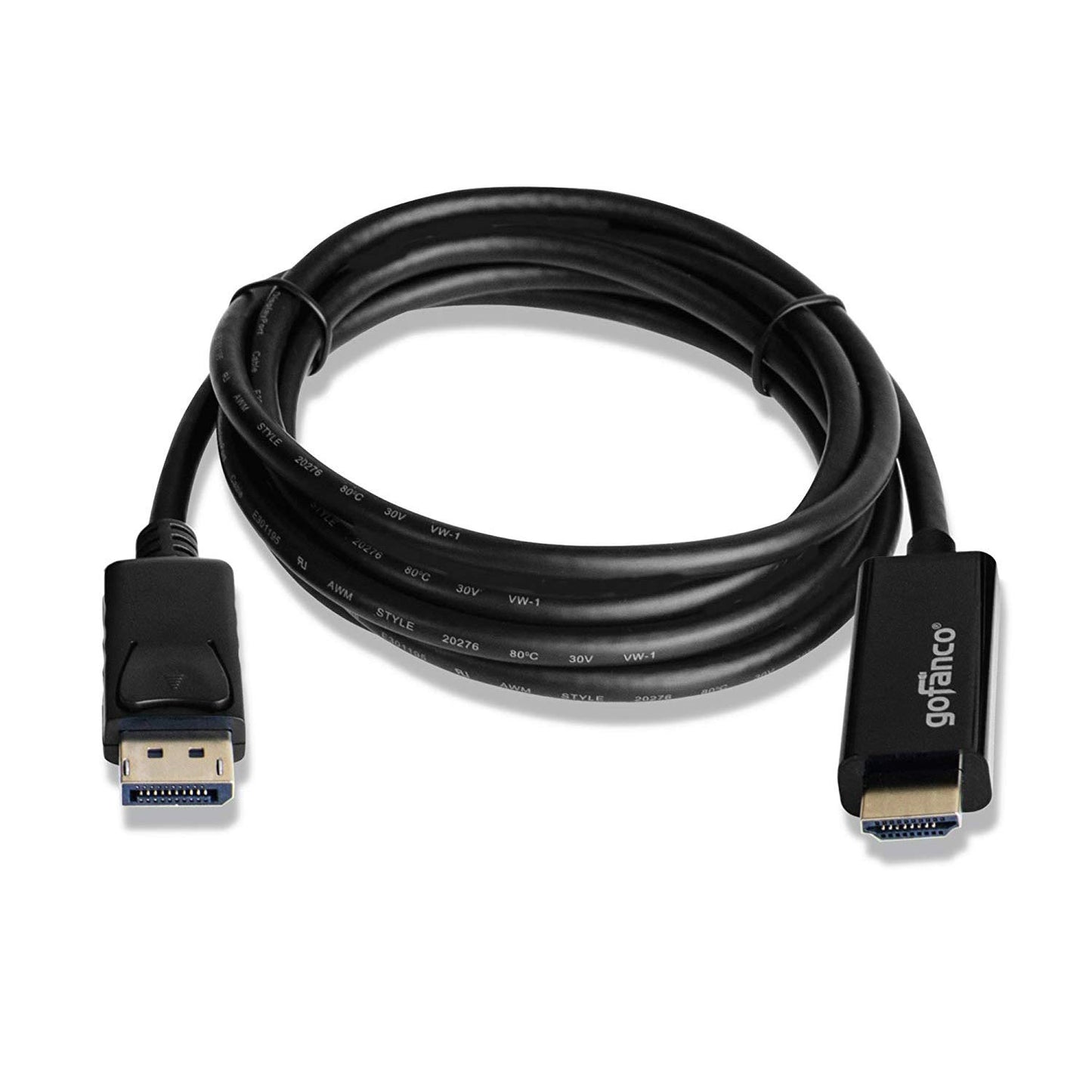 gofanco 6 Ft. DisplayPort 1.2 to 4K HDMI Cable Adapter [Gold Plated] for DP Systems to HDMI Ultra HDTVs or Monitors (DP4kHDMI6F)