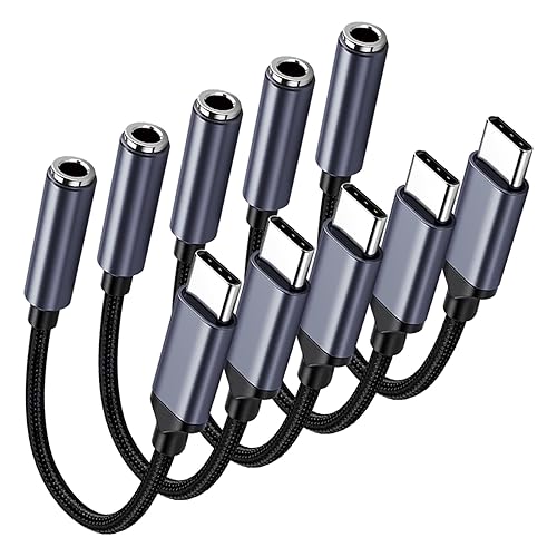 5 Pack USB C to 3.5mm Headphone Jack Adapter Type C Audio Aux Cable Dongle Compatible with iPhone 16/15/15 Plus/15 Pro/15 Pro Max/iPad/Pixel, Samsung