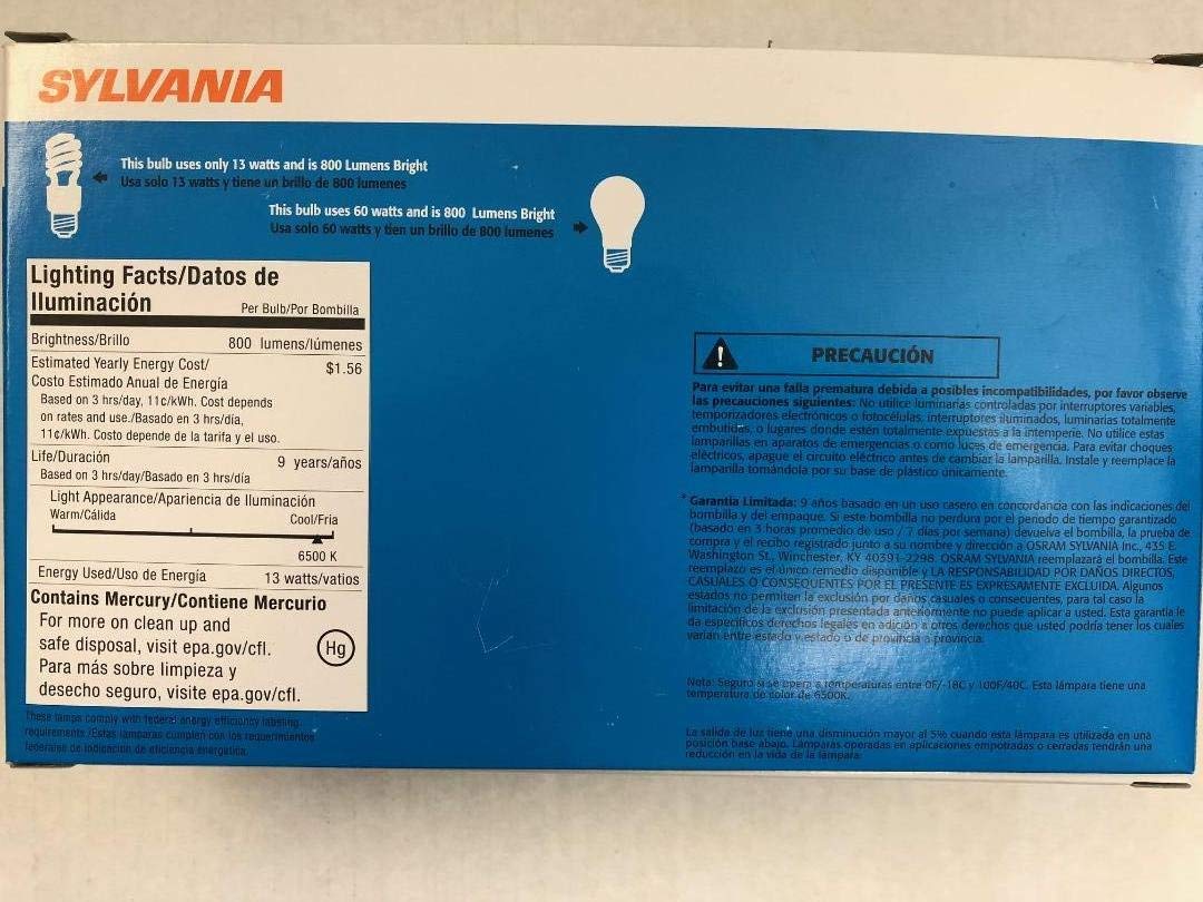 Sylvania 20016 Super saver cfl 6500k 13W 4-PACK