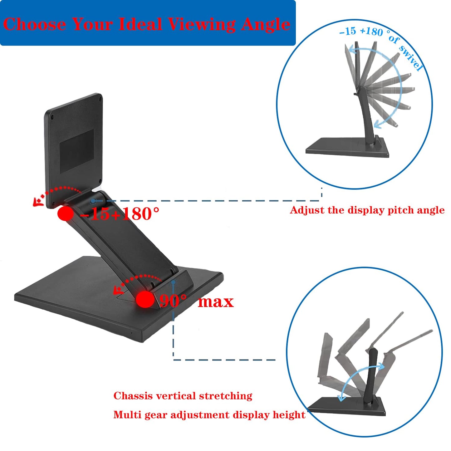 Monitor Stand, Adjustable Folding Metal LCD TV Desk Stand with VESA Hole14-27 Inch for Flat LED Monitor Screen/Industrial Control/Touch Monitors/Ktv