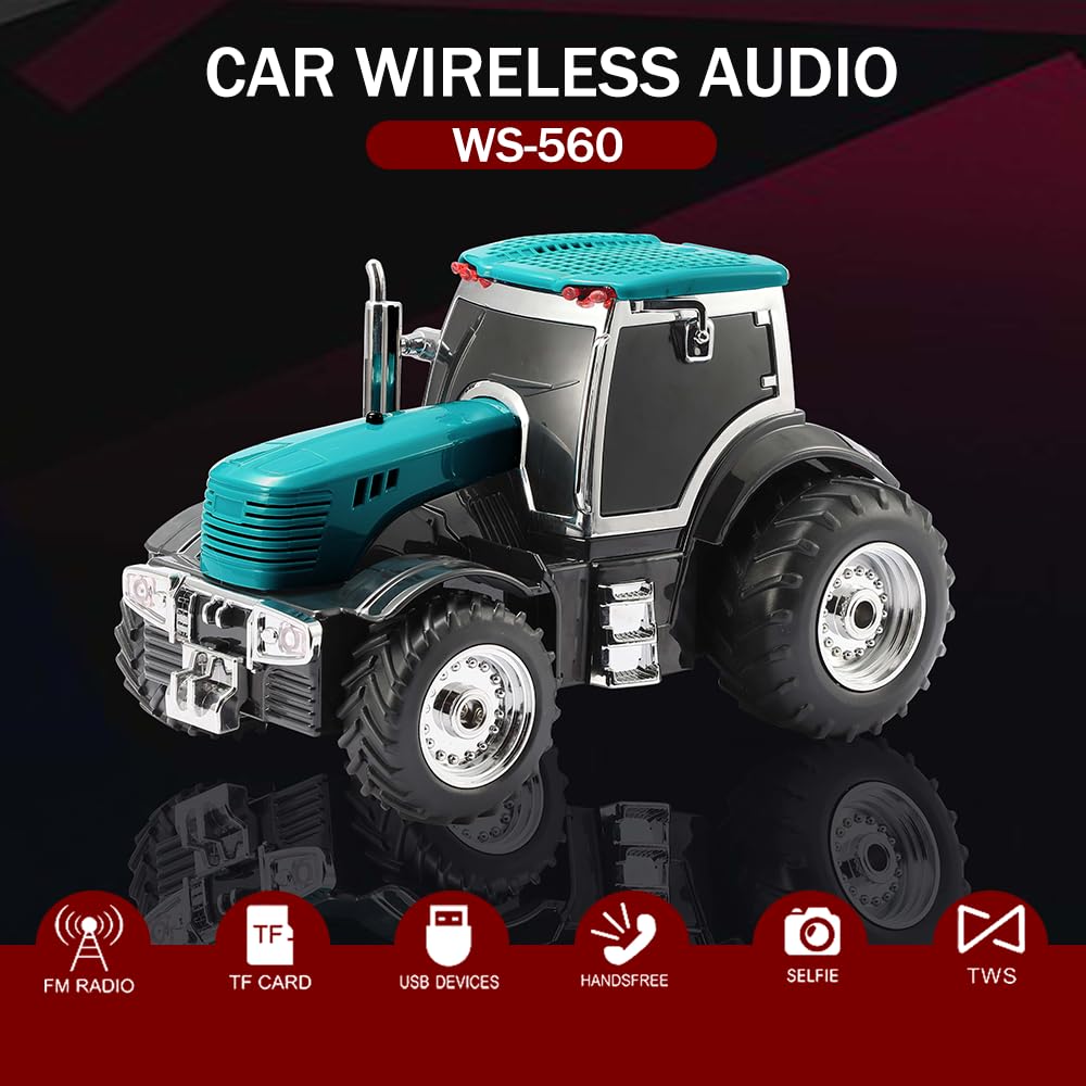 WSTER WS-560 Modern Tractor Bluetooth Replica Speaker - Portable Wireless Speaker with HD Sound, TWS, LED Party Light, USB/TF, FM, Built-in