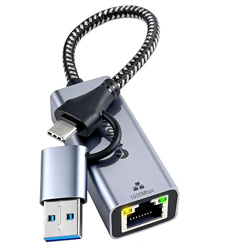 Ethernet to USB Adapter, 1Gbps USB to RJ45 Gigabit LAN, USB 3.0 Ethernet Adapter Compatibility 10/100/1000Mbps. Compatible with Laptops, PC, Mac OS