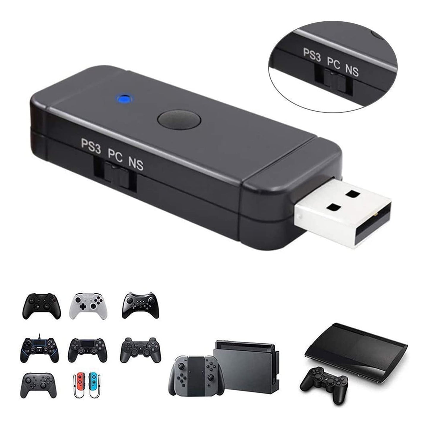 JZW-Shop Wireless Adapter for Switch/PC/PS4/PS3/Xbox One X/S Controllers - Bluetooth Support for Wireless and Wired Xbox One/360 Controllers