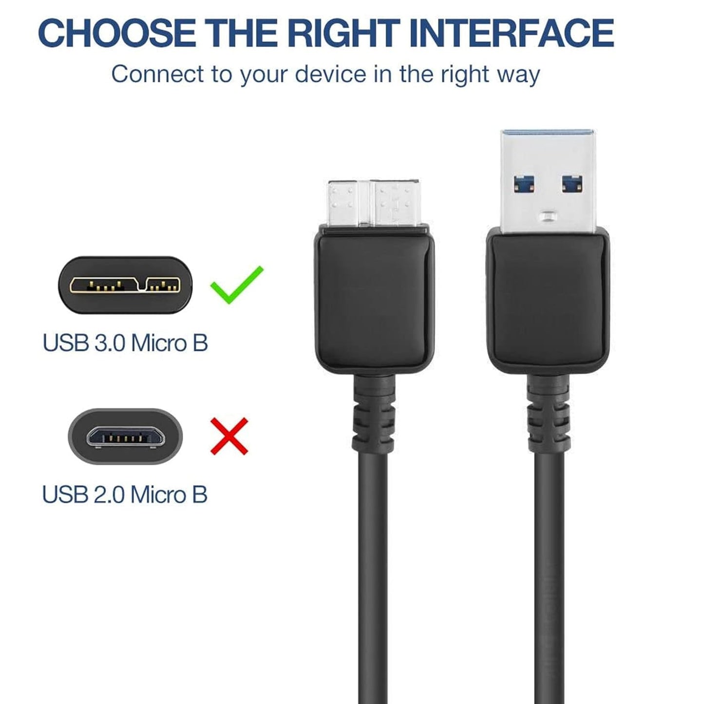 Yxflz USB 3.0 Cable - External Hard Drive Cord USB 3.0 A to Micro B Cable Compatible with Western Digital WD My Passport, Seagate, Toshiba Canvio
