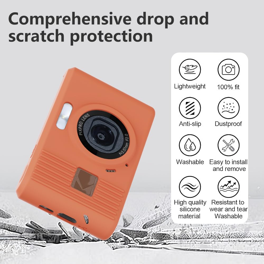 Tedubax Silicone Case for Kodak pixpro C1 Digital Camera with 2PCS Screen Protector and Lanyard- Khaki