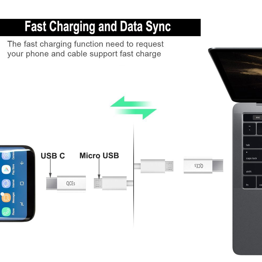 QCEs Micro USB to USB C Adapter 4Pack, Micro USB Female to USB-C Male OTG Adapter Fast Charging Compatible with iPhone 15 Pro Plus, Samsung Galaxy…