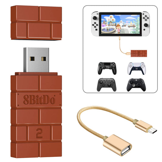8BitDo USB Wireless Controller Adapter 2 Converter Dongle for Switch 2/Switch LCD/OLED,Windows,Raspberry Pi, PS5/PS4/PS3 Controller,Xbox Series