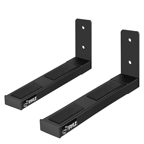Pyle Adjustable Speaker Wall Mount Brackets - 2 Pack Extendable Steel Arms for Center Channel, Small or Large Speakers & Soundbars - 110 lbs Capacity