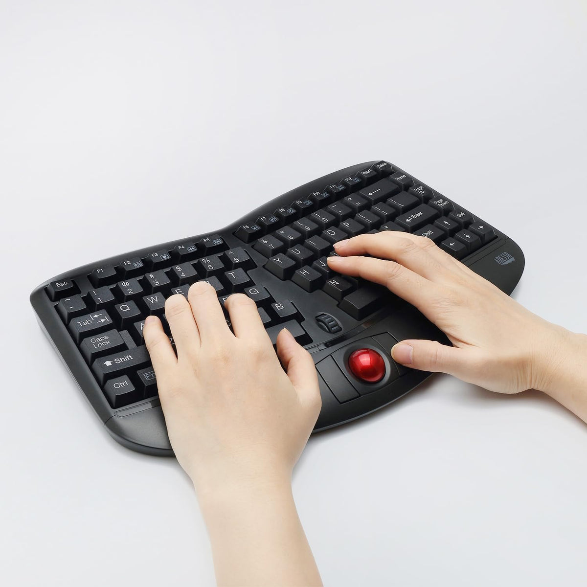 Adesso WKB-3150UB - Wireless Ergonomic Keyboard with Built-in Removable Trackball and Scroll Wheel, Split Key, Long Battery Life, Small and Portable