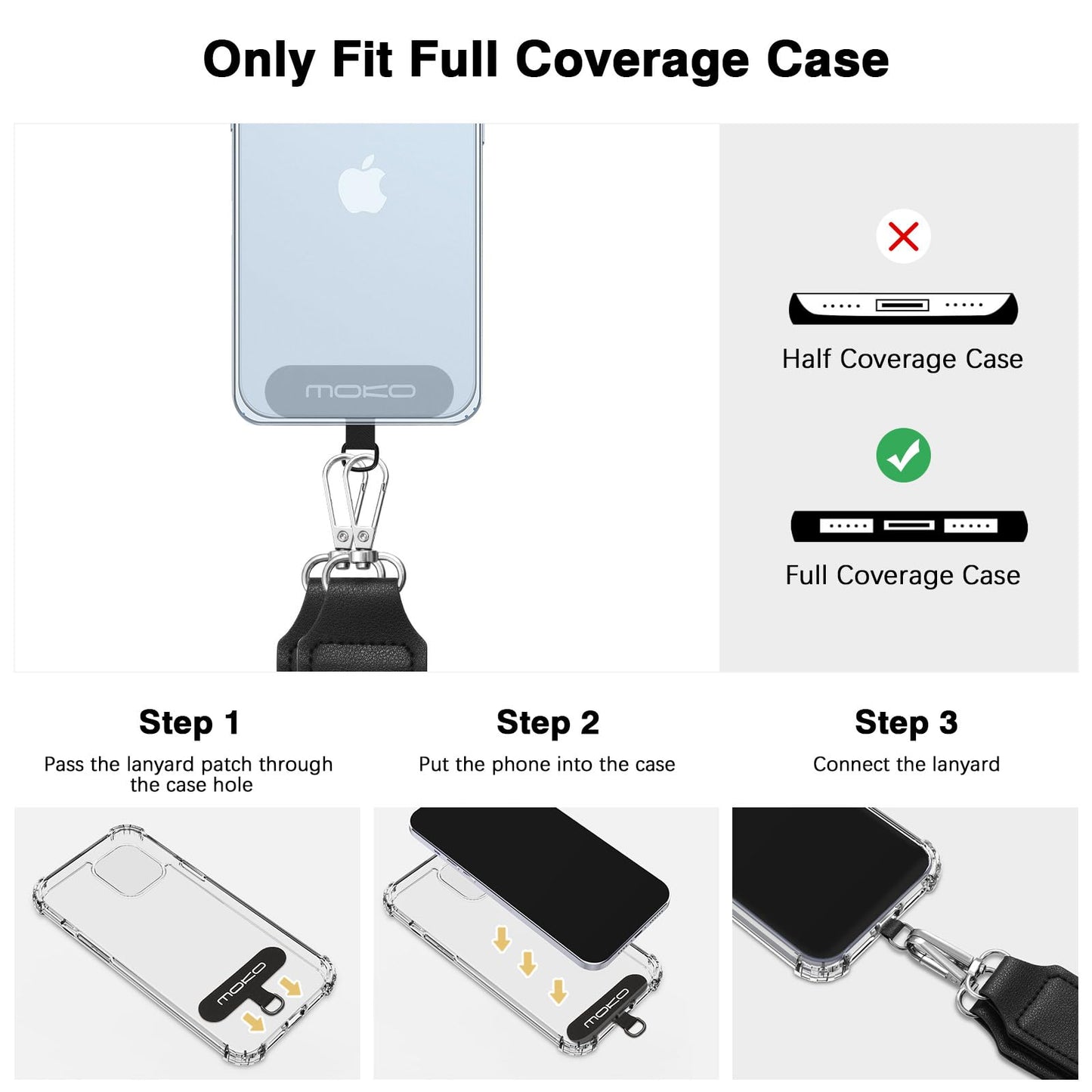 MoKo Universal Phone Lanyard, Phone Crossbody Strap with Detachable Pouch, Adjustable Cellphone Lanyard Crossbody Around the Neck with Patches