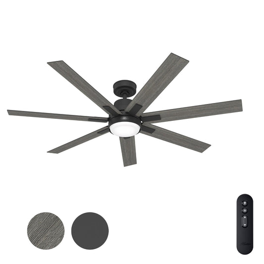 Hunter Fan 70 inch Matte Black Indoor Ceiling Fan with Light and Remote for Bedroom, Large Room/Great Room, Dining Room, Kitchen, Office (Renewed)