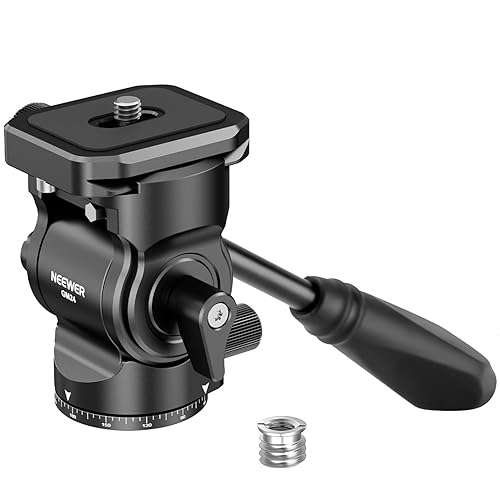 NEEWER Tripod Fluid Head with Quick Release Plate & Handle, Metal Pan Tilt Camera Tripod Mount Adapter Compatible with Arca Swiss for Compact Video