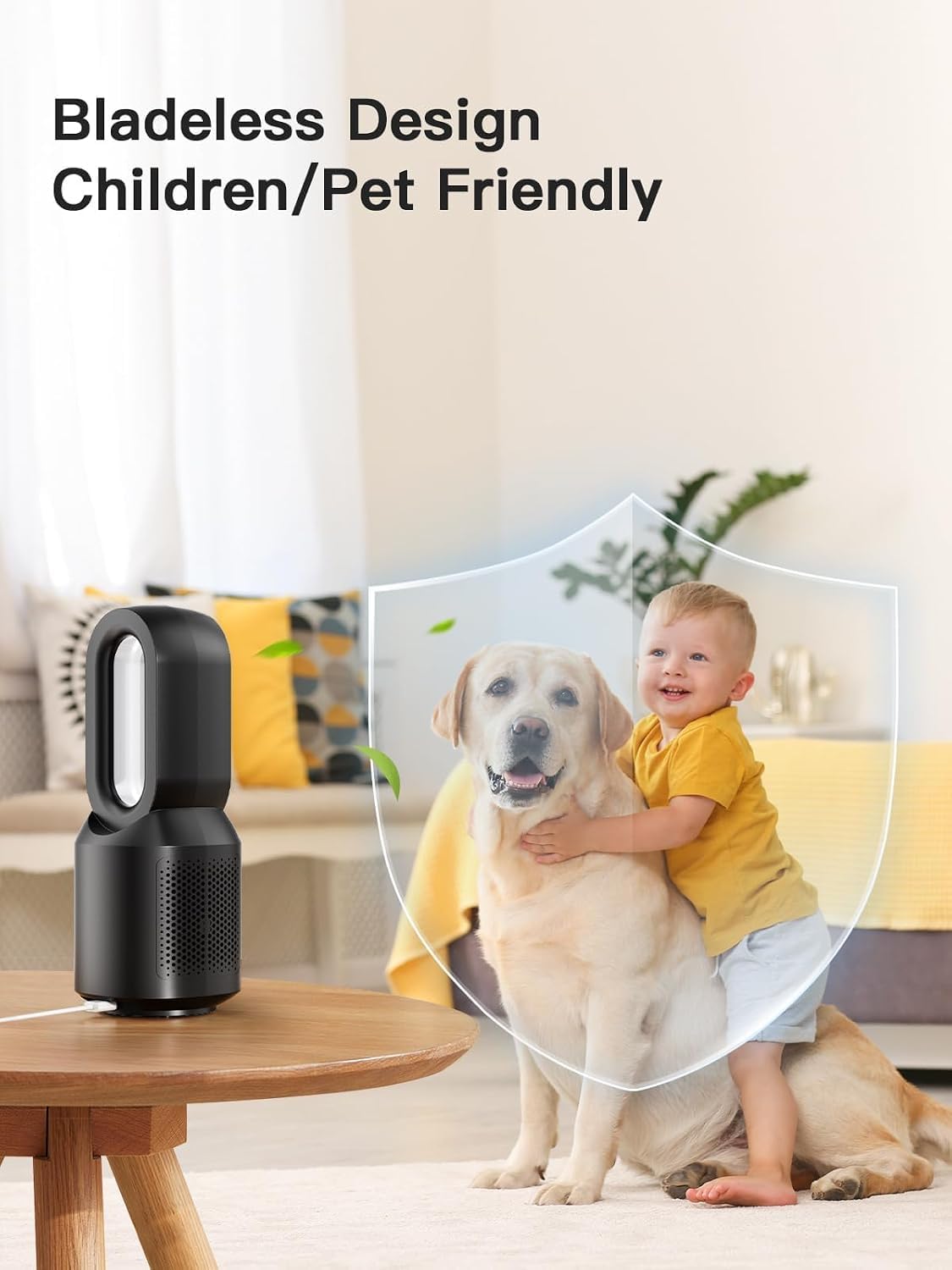 let'me Desk Fan, Small Bladeless Table Fan, Small Fan with 3 Speeds and Night Light, Quiet Desk Fan for Personal, Bedroom, Office, Nightstand