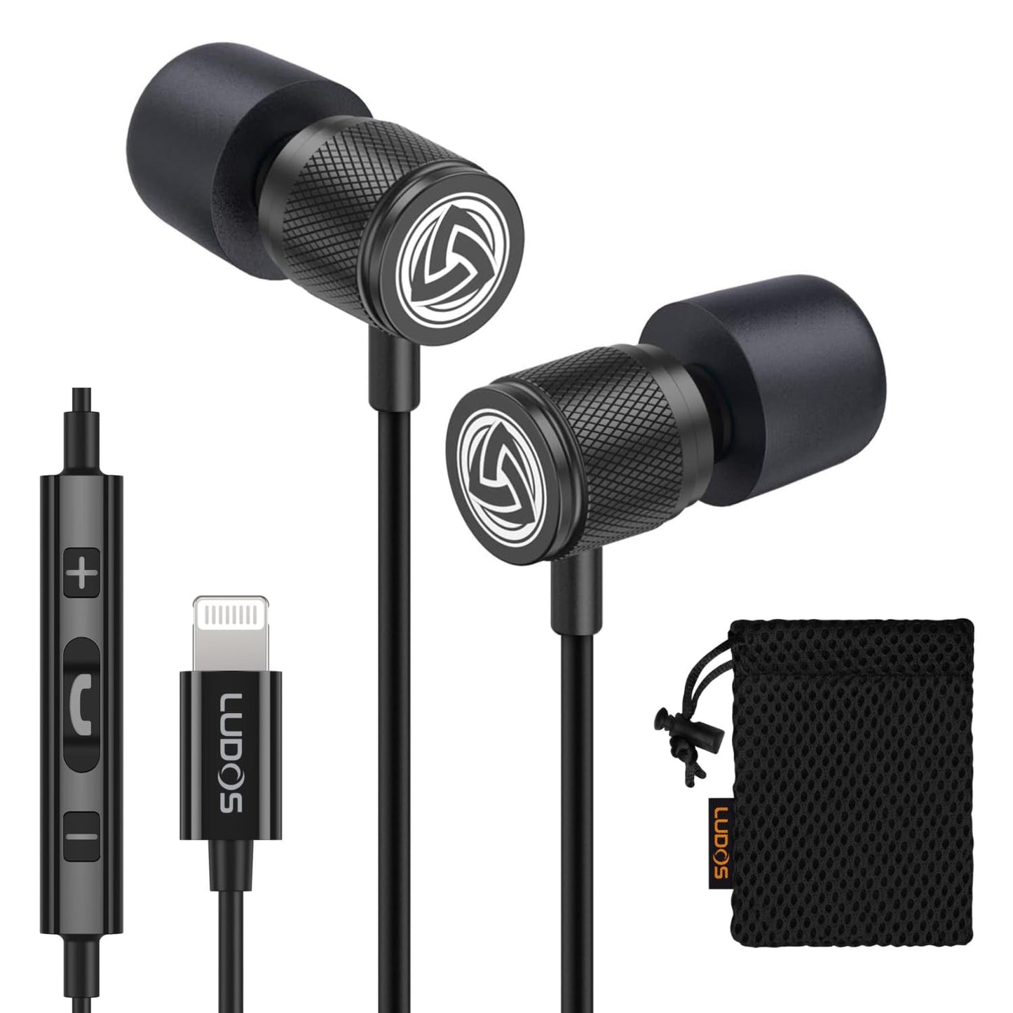 LUDOS Ultra iPhone Wired Headphones Earbuds Earphones with Lightning Connector Apple MFi Certified, 5 Years Warranty, for iPhone 14 13 12 11 Pro Max X
