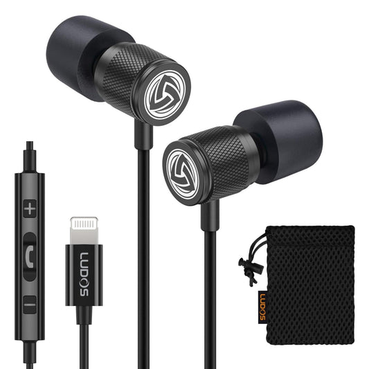LUDOS Ultra iPhone Wired Headphones Earbuds Earphones with Lightning Connector Apple MFi Certified, 5 Years Warranty, for iPhone 14 13 12 11 Pro Max X