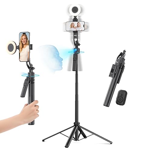 Acer Gadget Auto Face Tracking Tripod for iPhone/Cell Phone/Android/Camera with Light and Remote, 64", No App, 360°Rotating Tripod Selfie Stick