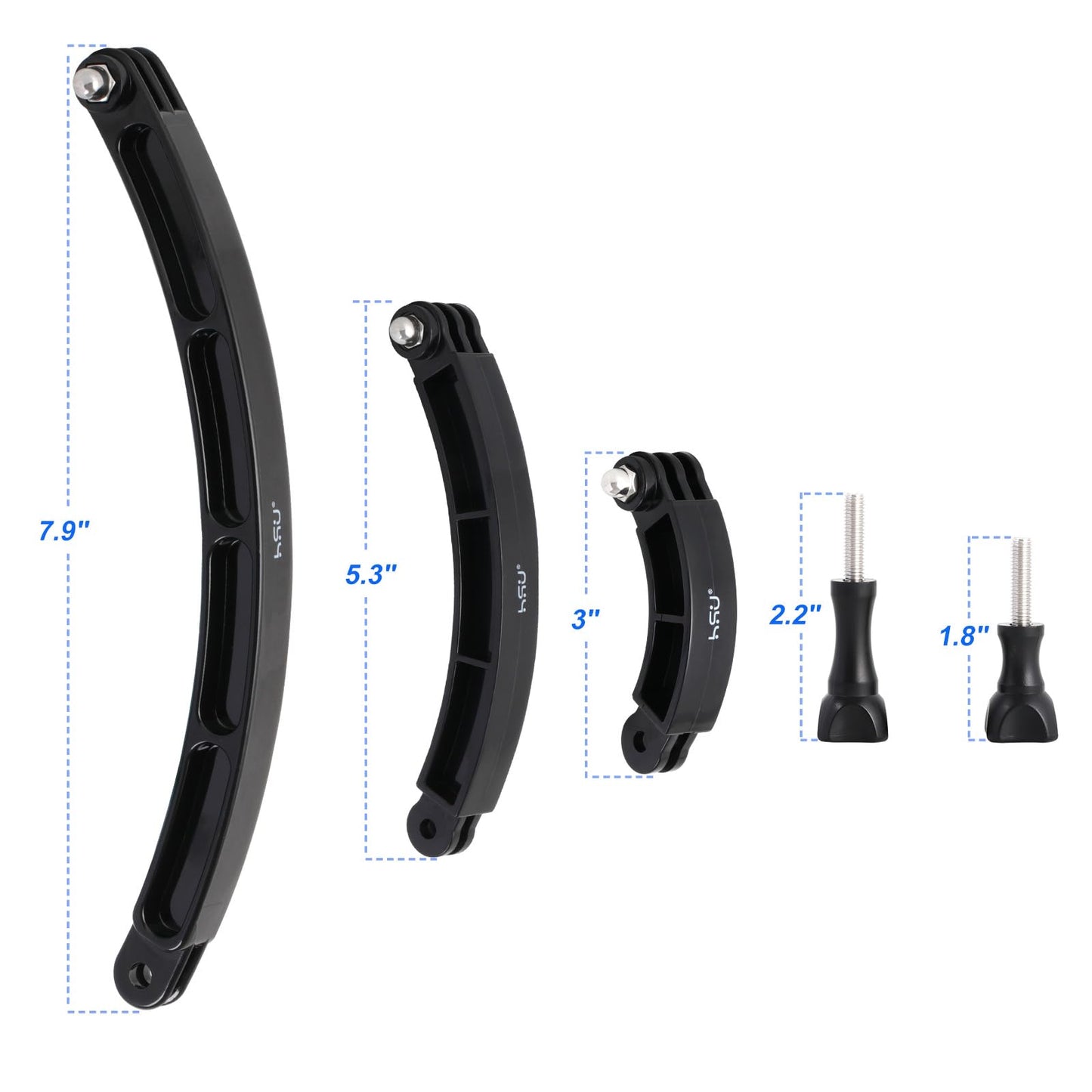 HSU 3 in 1 Curved Extension Arm Kit, Extension Pivot Arm Adjustable Monopod Bracket for GoPro Hero 13/12/11/10/9/8/7/6/5 Black, Session 5/4, DJI Osmo