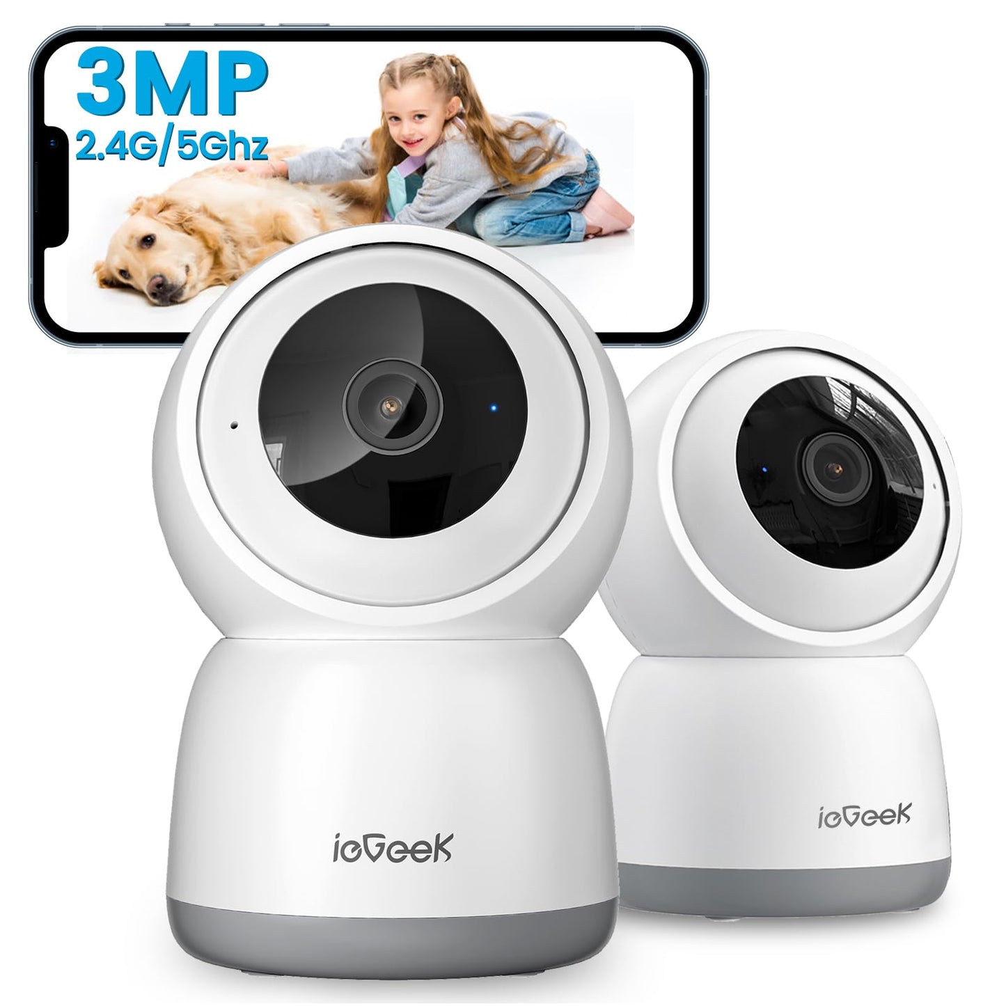 ieGeek Indoor Camera, 2K Cameras for Home Security, 5G Security Camera Indoor, 360° Pet/Dog/Baby Camera with Phone App, AI Tracking, 2-Way Audio