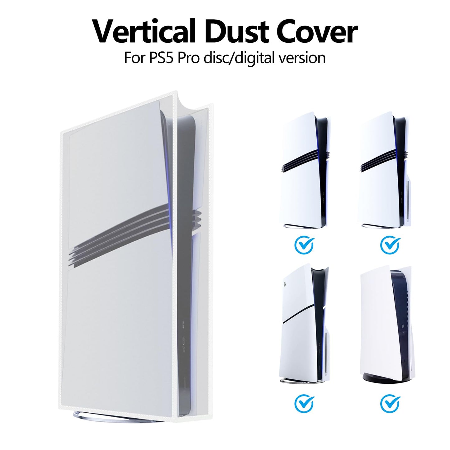 Transparent Dust Cover for PS5 Pro/PS5 Slim/PS5, Waterproof, Anti Scratch (White)