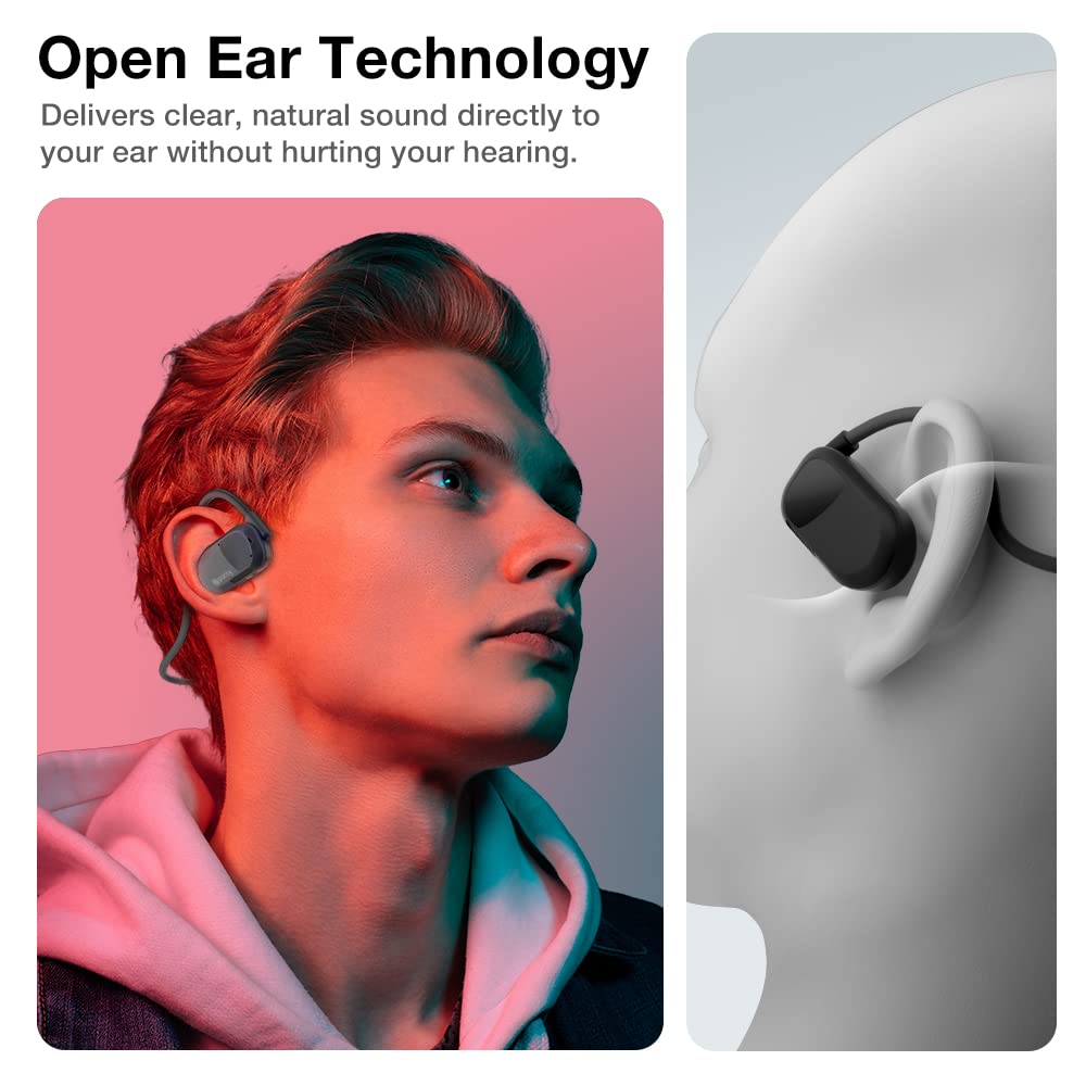 Purity Air Open Ear Headphones - True Air Conduction Wireless Bluetooth Open Ear Earbuds with Dual Mic for iPhone/Android - Secured Long Wearing