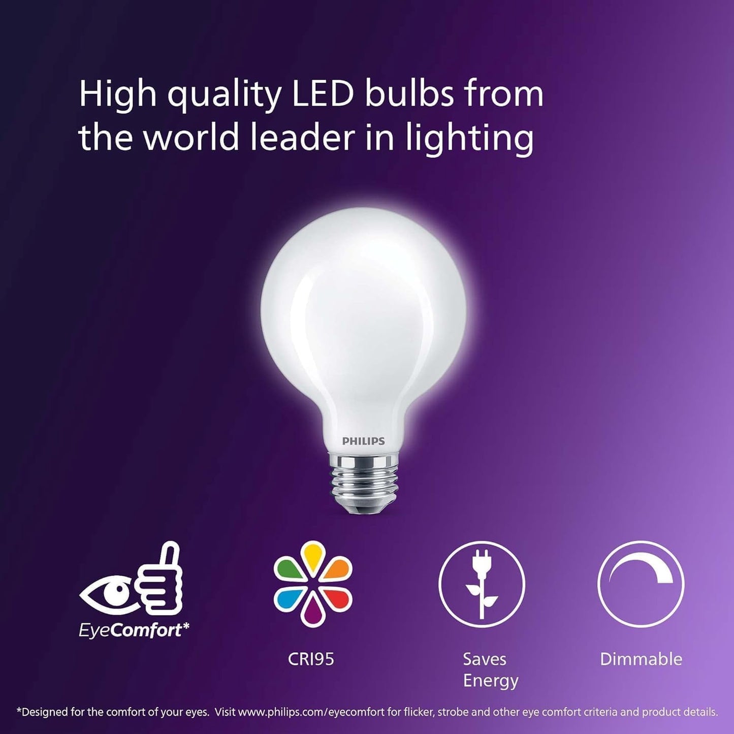 PHILIPS LED 60W G25 2-Pack Ultra Definition Daylight (5000K) 500 Lumen (5W = 60W) Dimmable Frosted Flicker-Free Light Bulbs