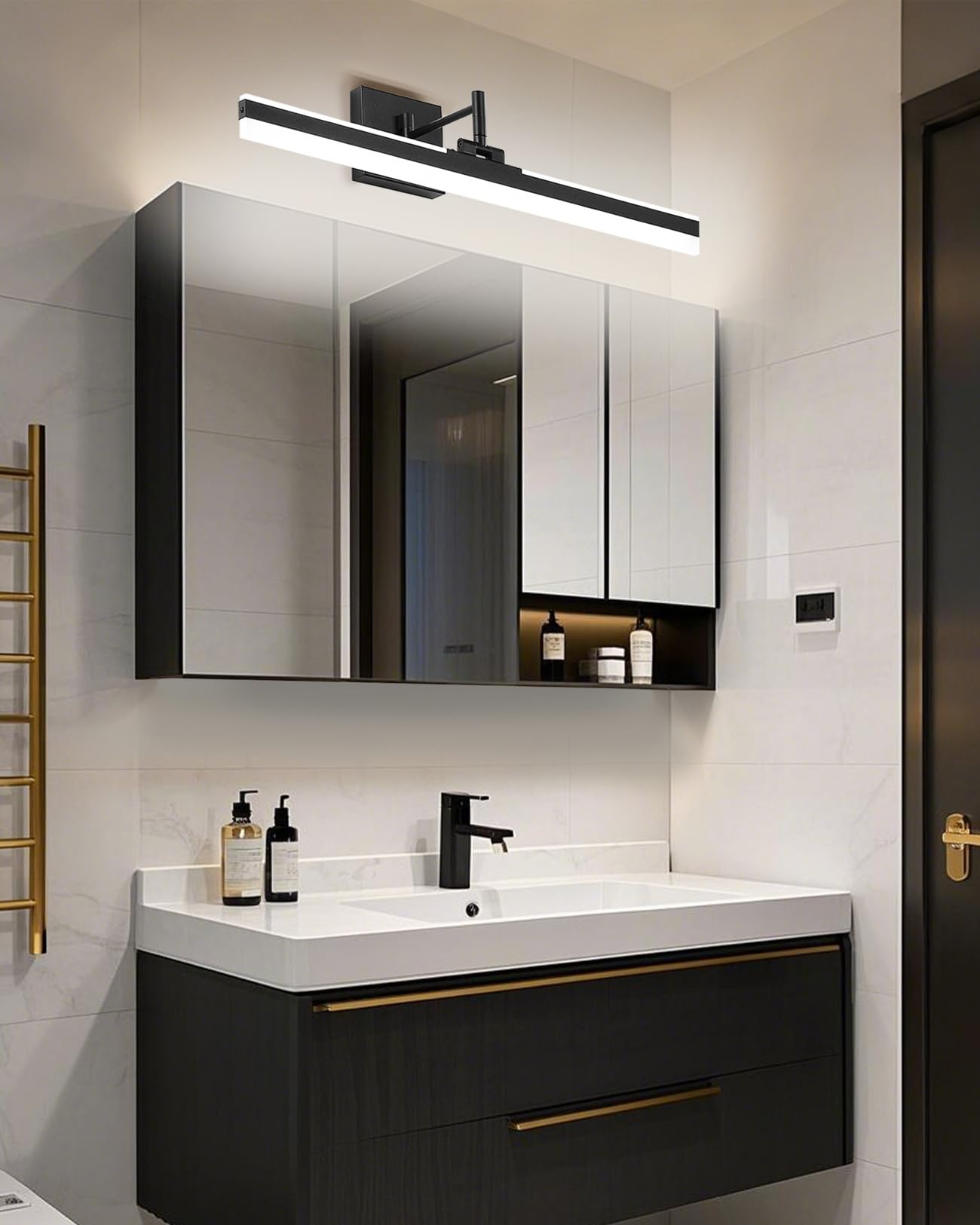 YHTlaeh Modern LED Vanity Light Fixture,Metal Black 23.6‘’ 5CCT DimmableAdjustable & Rotatable Bathroom Light Fixture Above Mirror, Wall Sconce