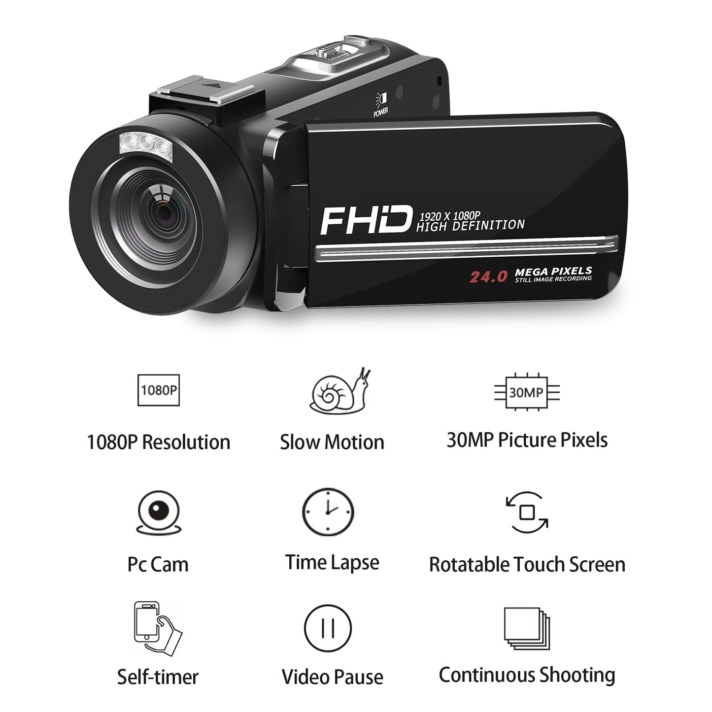 Video Camera, 1080P 30MP Camcorder IR Night Vision Vlogging Camera for YouTube,3.0" LCD Screen 18X Digital Zoom Recorder Camera with Remote Control