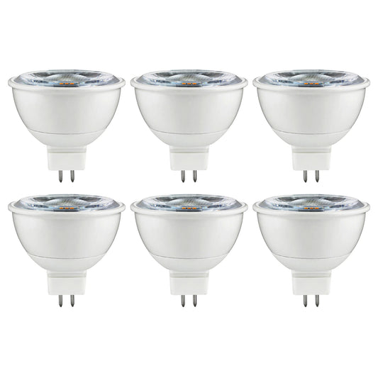 Sunlite 6 Pack MR16 LED Bulb, 12 Volt, Mini Quartz Reflector, 7 Watt, 2700K Warm White, 550 Lumens, 80+ CRI, GU5.3 Base, 25,000 Hour Long Life
