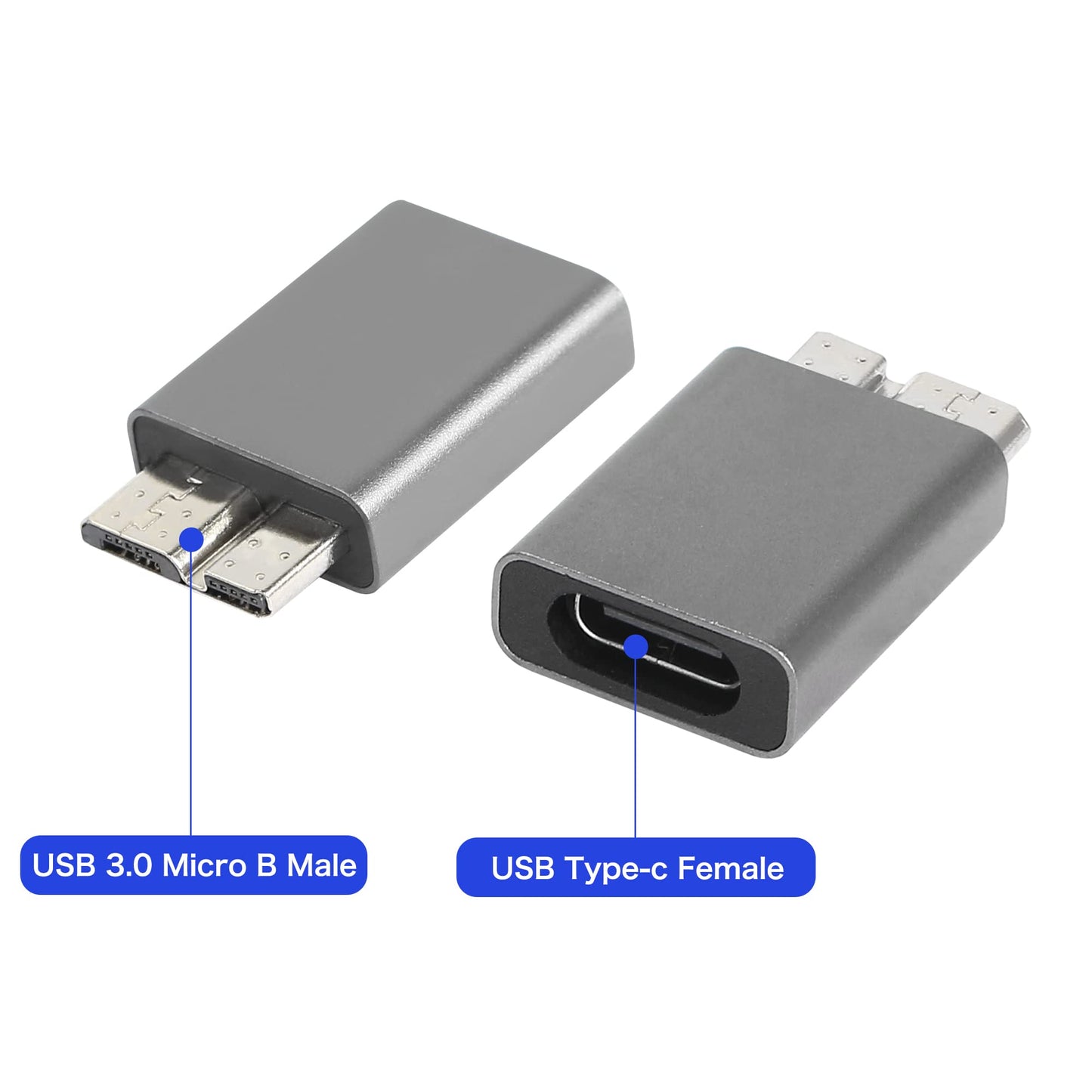 QIANRENON USB 3.0 Type-C Female to USB 3.0 Micro B Male Adapter for Mobile Hard Disk, MacBook Pro, Galaxy S5/S8/S9/S10, Note 3 etc Grey